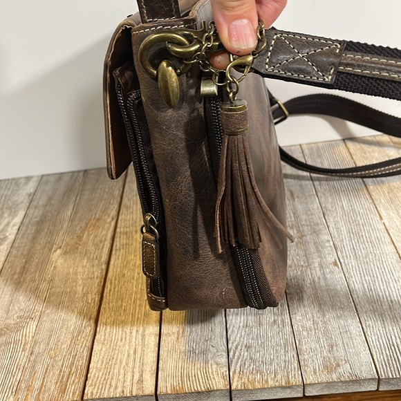 Studded Brown Leather Shoulder Bag - Picture 9 of 14